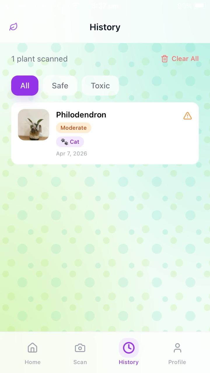 PetLeaf history screen